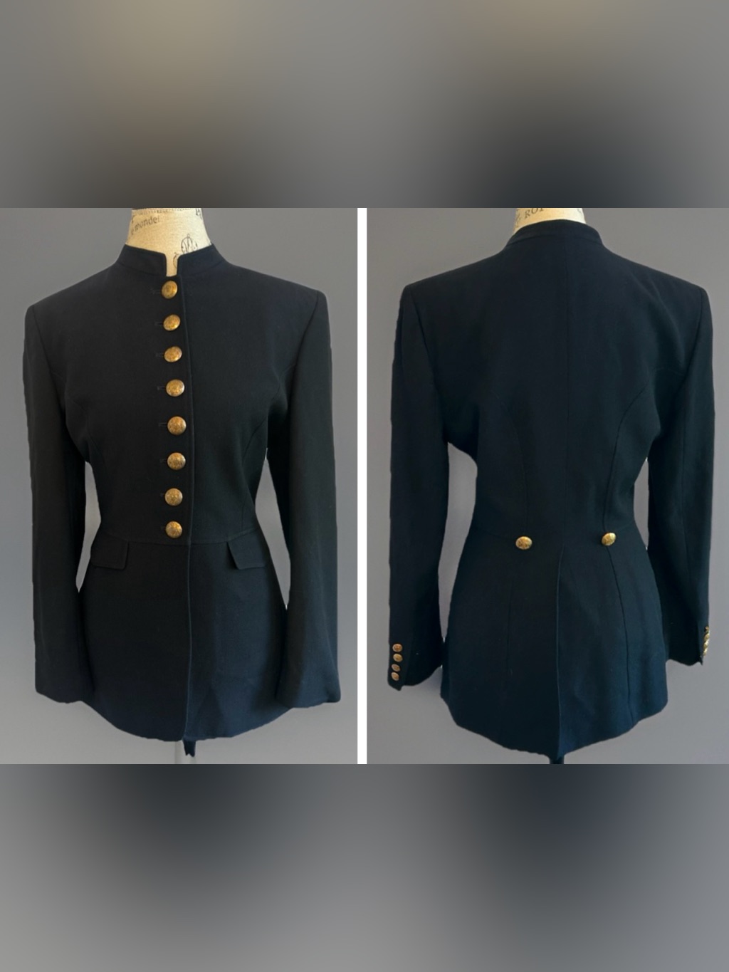 Lauren Ralph Lauren Blazer Coat Womens Wool Military Gold Buttons Black Usa 12